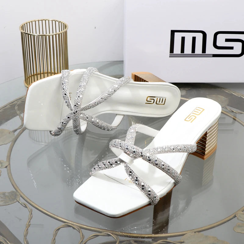 Luxury rhinestone sandals in autumn  thick heels high heels women's shoes