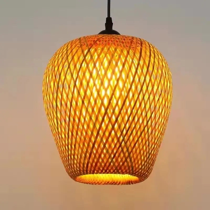 Classical Bamboo Weaving Chandelier Lamp Handmade Pendant Light Hanging LED Ceiling Fixtures