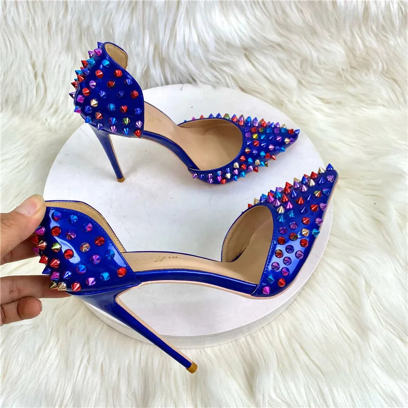 Blue Spikes Rivets High Heel Gladiator Sandals Summer