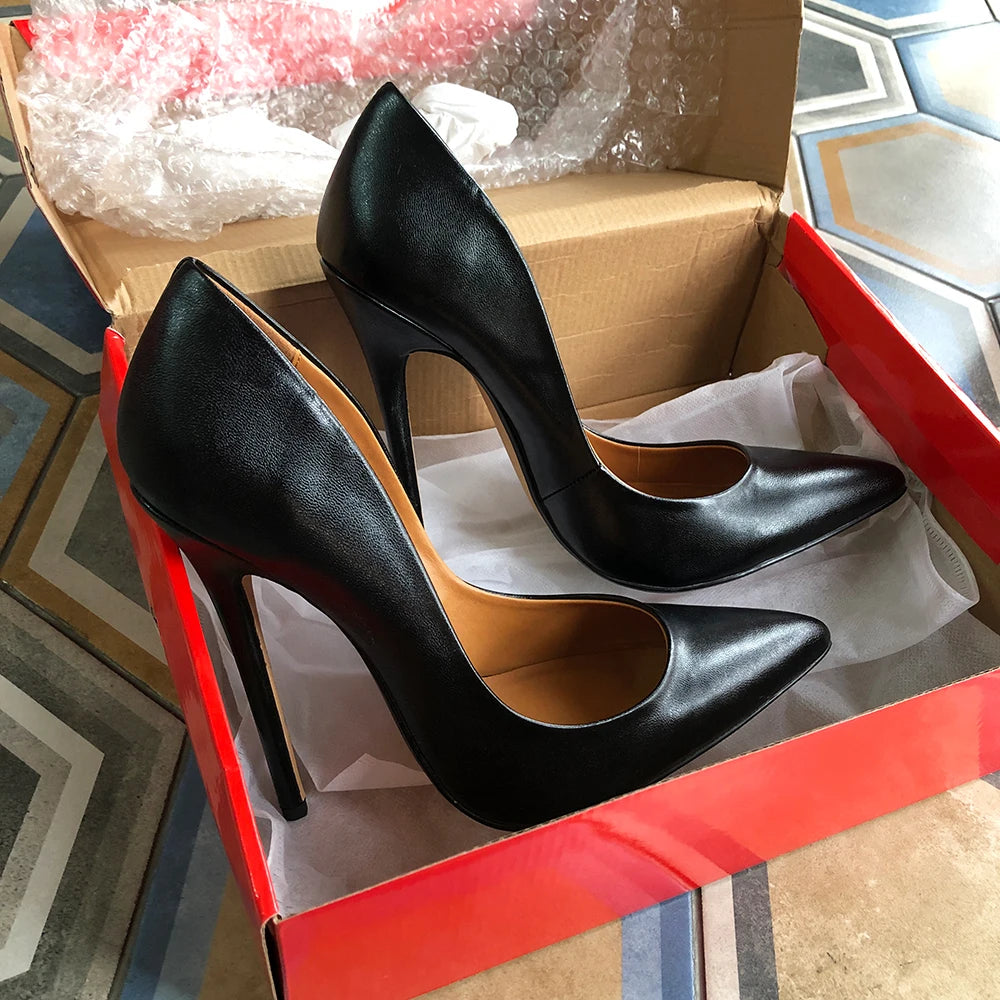 Solid Black 15cm Extremely High Heel Pointy Toe Stiletto Pumps