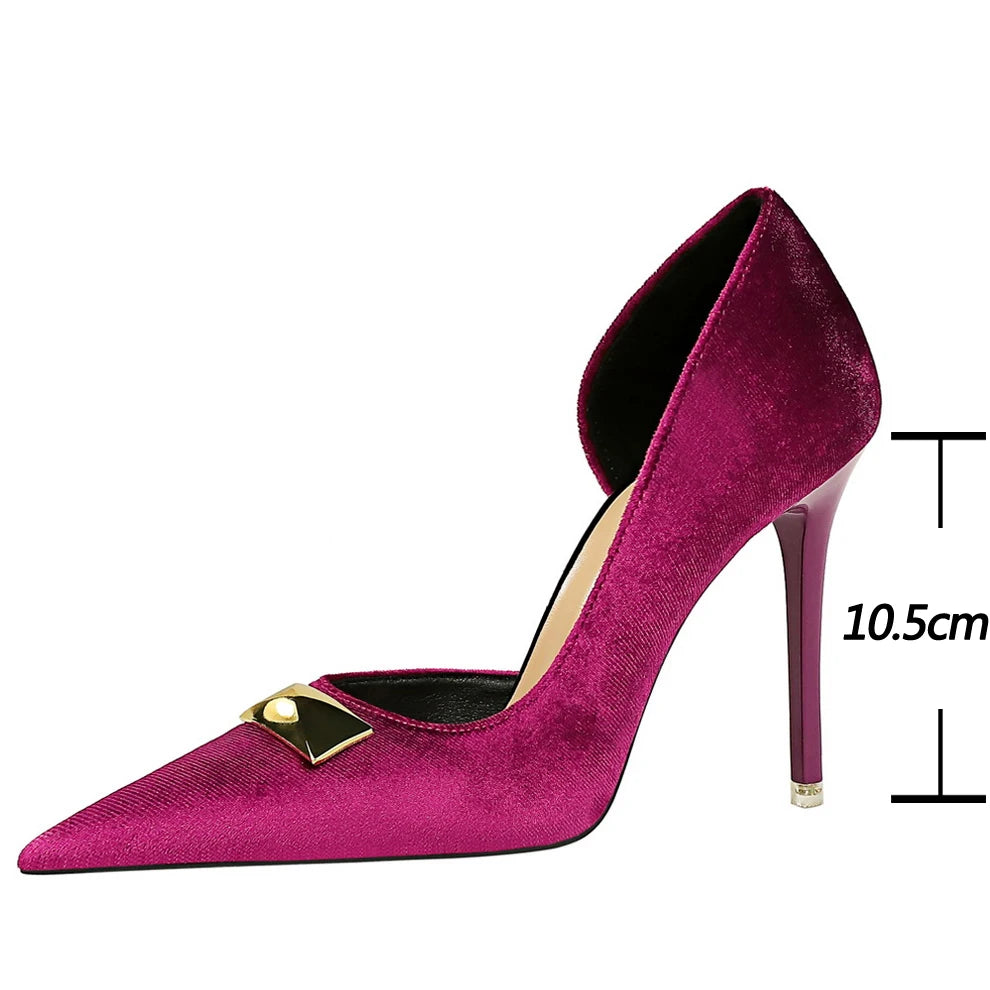 Women Pumps Pointed Side Hollowed Out Xishi Velvet High Heel For Women Stilettos