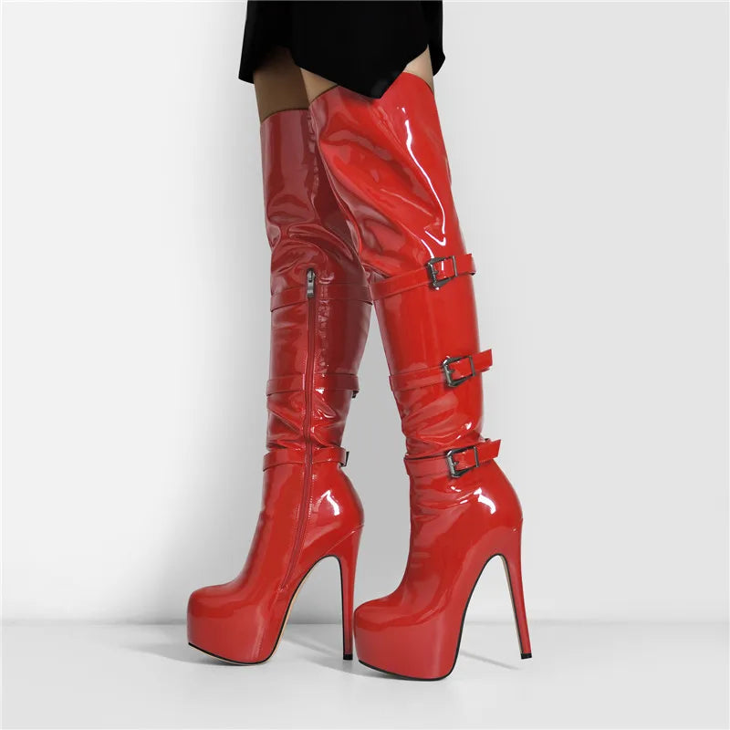 Platform Round Toe Stiletto Side Zipper Over The Knee High Boots