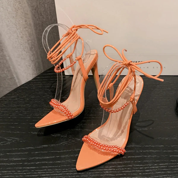 Sexy 11.5CM Sandals  Orange String Bead Women