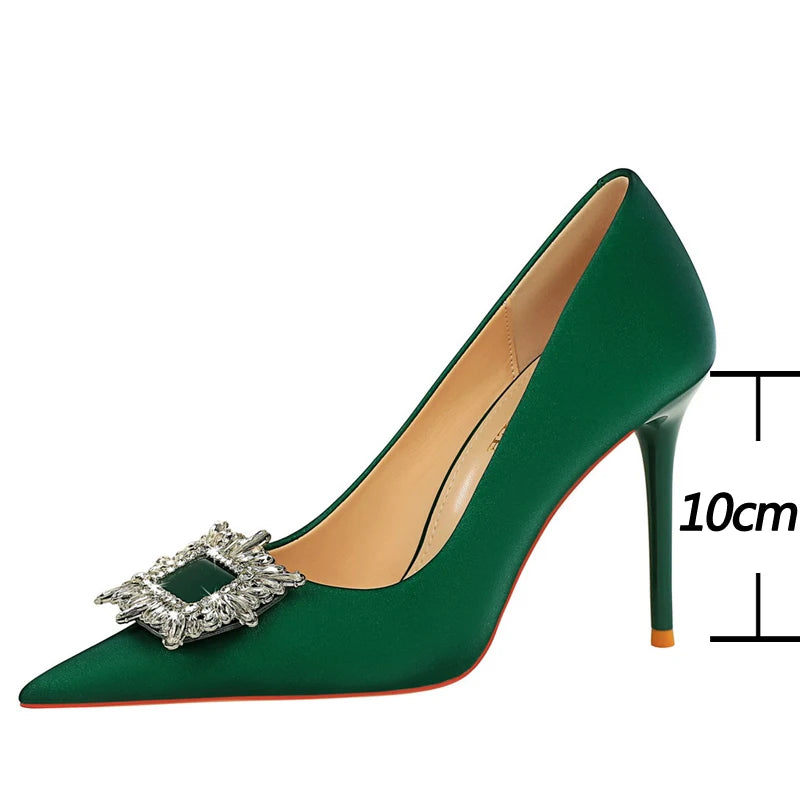 Women 10 Cm Heels Metal Rhinestone Luxury Banquet Shoes Woman