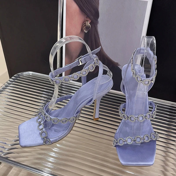 Summer Fashion Crystal Chain Ankle Strap Sandals Women Wedding Banquet Shoes