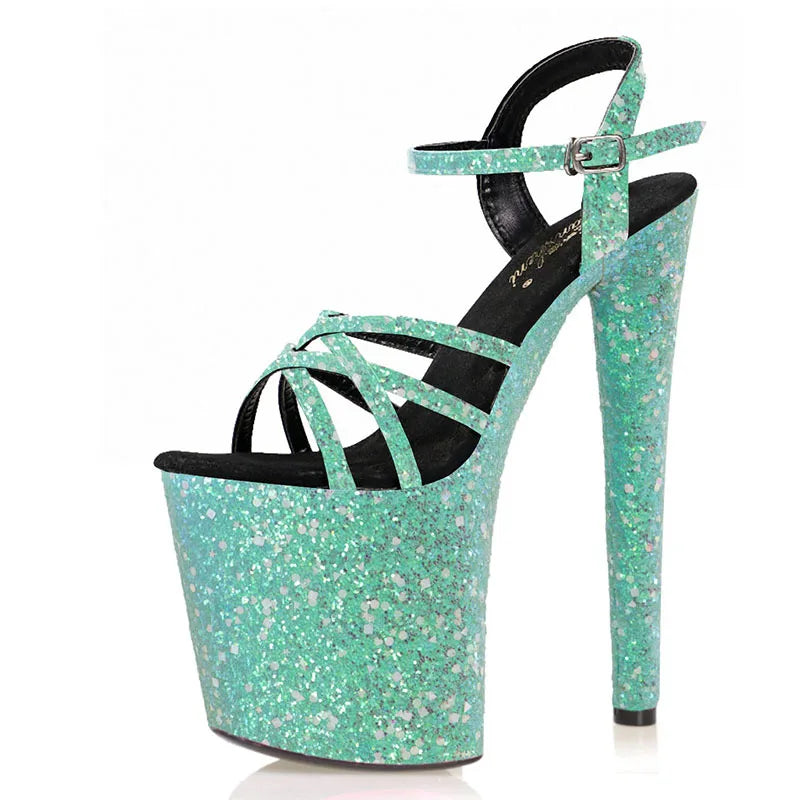 Peep Toe 20cm Thin High Heels Sequins Platform Sandals Exotic Dancer Women