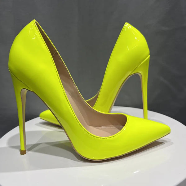 Lemon Green Patent Elegant Women Pointy Toe High Heels