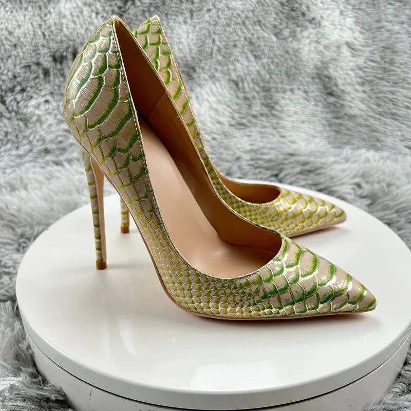 Vintage snake pattern Snakeskin Embossed Pattern Women Pointy Toe High Heel