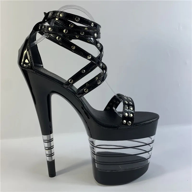 8 inch women platform Exotic Dancer shoes glitter rivets punk sandals