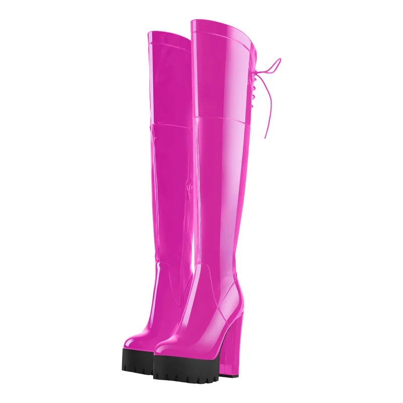 Over The Knee Boots Women Platform Patent Leather High Heel