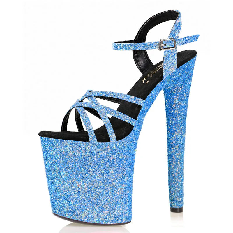 Peep Toe 20cm Thin High Heels Sequins Platform Sandals Exotic Dancer Women