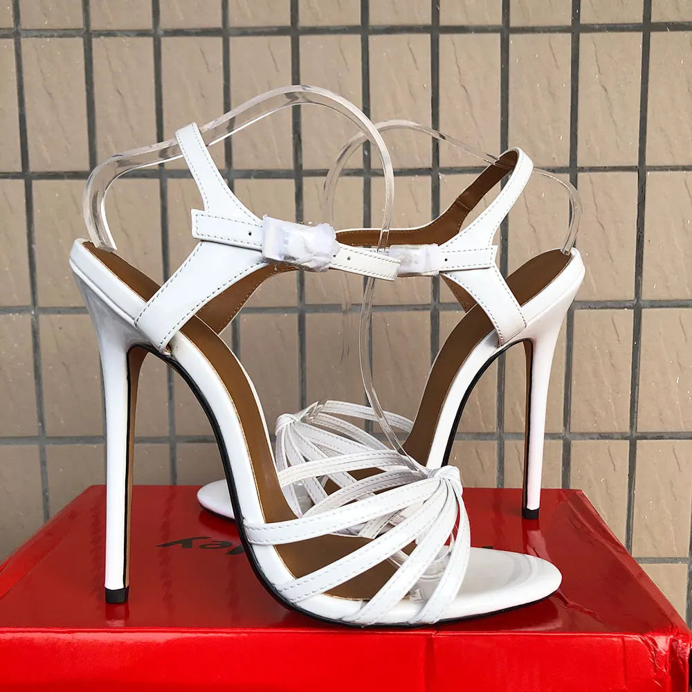 14cm High Heel Women Sexy White Ankle Buckles Sandals Summer Stiletto Pumps