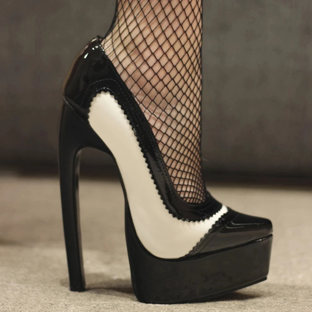 Curve-Heel Pumps 18CM High Heel Platform Mixed color Pointed toe Women Sexy Fetish Shoes