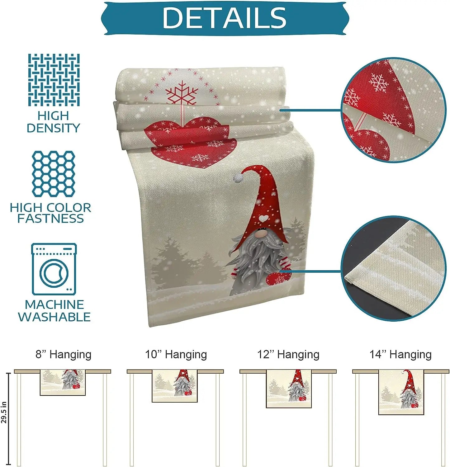 Christmas Snowflakes Gnome Linen Table Runners Dresser Scarves Table Decor