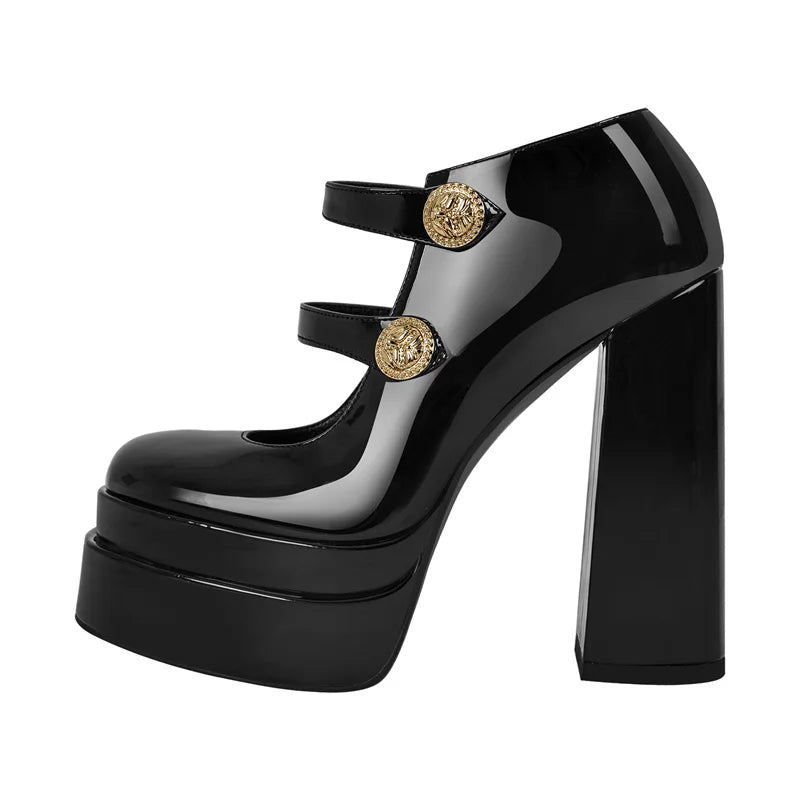 Buckle Strap Chunky Ankle Strap Party Hoof Heel Plus Size Shoes