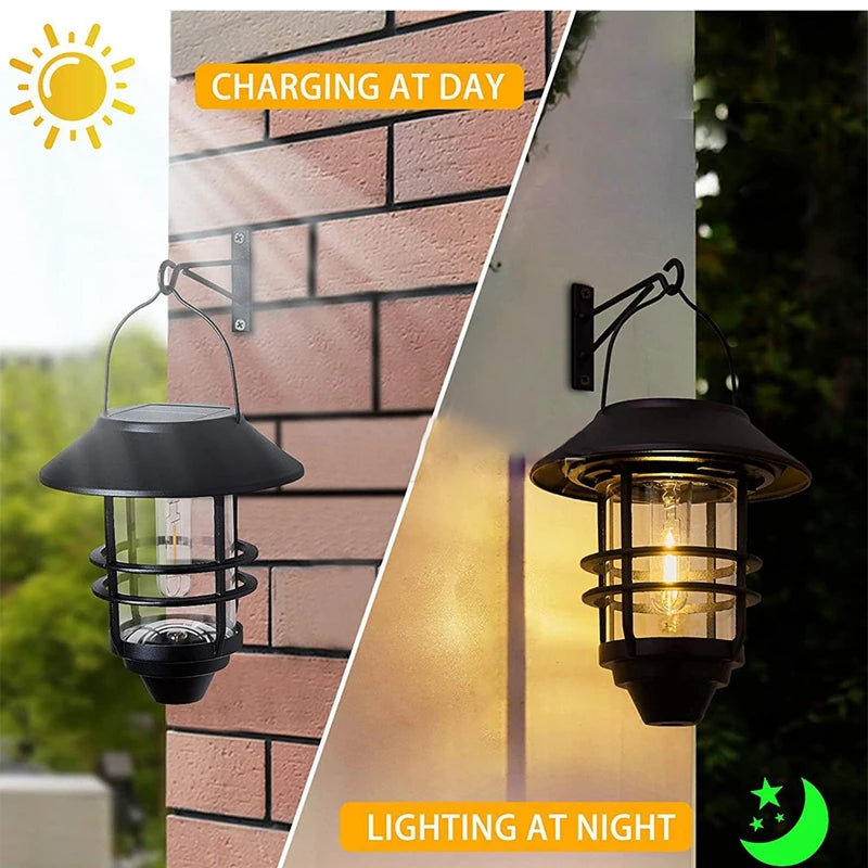 Outdoor Solar Lights Retro Lantern Hanging Wall Lamp Waterproof Vintage Metal Solar Garden Lights