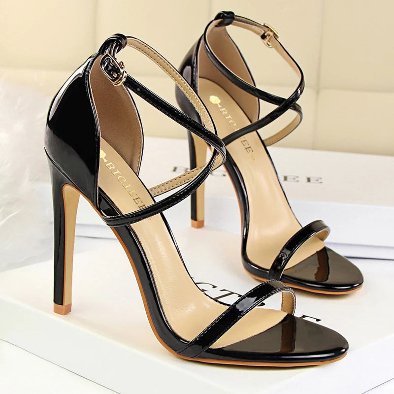 Pumps Open Toe High Heels Patent Leather Women Heels Stiletto 11 Cm 7.5cm